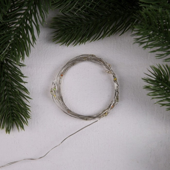 Гирлянда &laquo;Нить&raquo; 2 м роса, IP20, серебристая нить, 20 LED, 3 режима, батарейки AG13х3 (в комплекте), свечение мульти