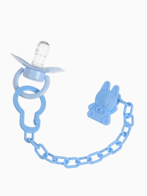 Пустышка классическая, с держателем, +0мес., цвет голубой