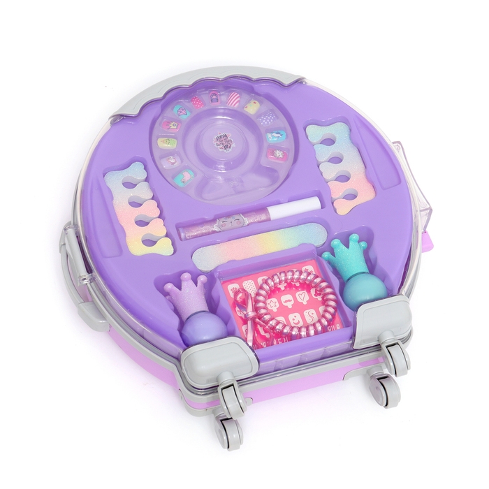 Набор косметики для девочки "Чемодан на колёсах", сиреневый, с накладными ногтями