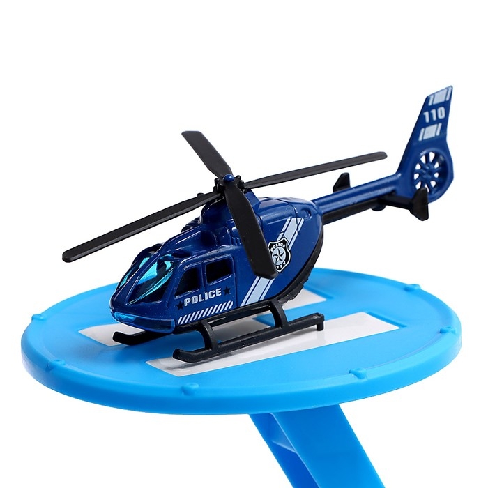 Парковка «Полицейский участок», с металлическими машинками и вертолётом Парковка «Полицейский участок», с металлическими машинками и вертолётом