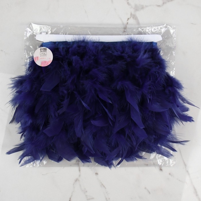 Тесьма с перьями индюка, 13-17 см, 5 &plusmn; 0,5 м, цвет тёмно-синий