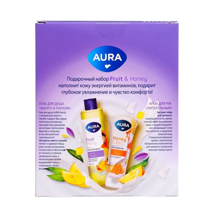Подарочный набор косметики AURA " Манго и папайя": гель для душа, 250 мл + крем для рук, 75 мл