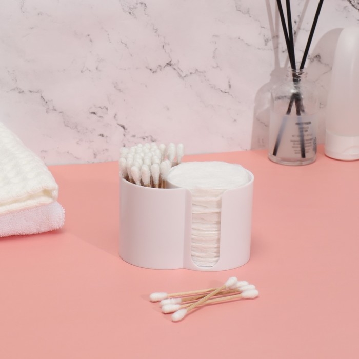 Органайзер для хранения ватных палочек и дисков, 2 секции, 9,5 × 6 × 6 см, цвет белый Органайзер для хранения ватных палочек и дисков, 2 секции, 9,5 × 6 × 6 см, цвет белый