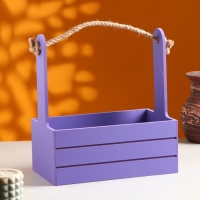 Кашпо деревянное 25.5&times;15&times;30 см "Аром", ручка канат, Фиолетовый