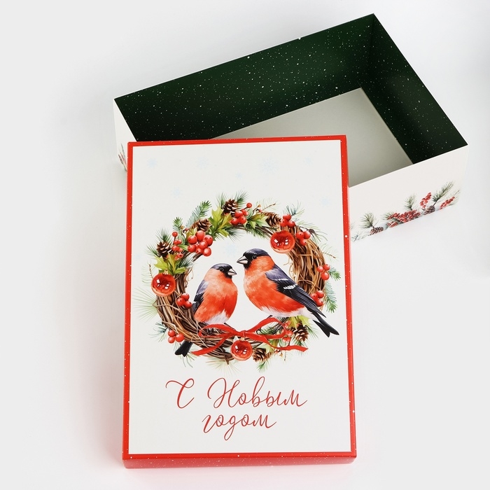 Коробка подарочная новогодняя складная &laquo;Снегири&raquo;, 30 х 20 х 9 см, Новый год