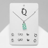 Гарнитур 5 предметов: серьги (4 пары), кулон &laquo;Мармеладный мишка&raquo;, цвет тиффани в серебре, 40 см