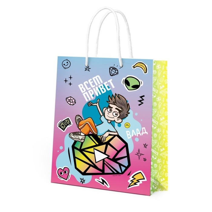 Пакет подарочный &laquo;Влад А4&raquo;, большой, 250 &times; 350 &times; 100 мм, голубой с розовым