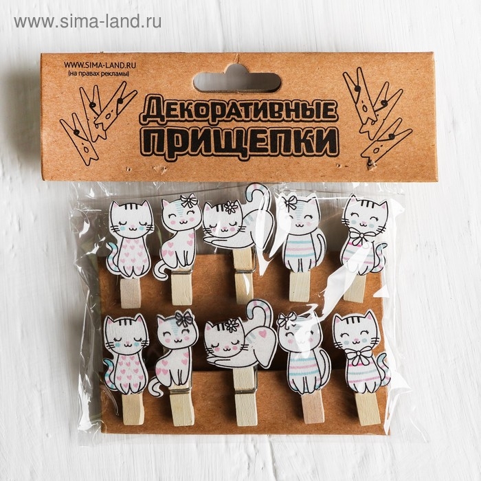Набор декоративных прищепок Набор декоративных прищепок "Котики" набор 10 шт.