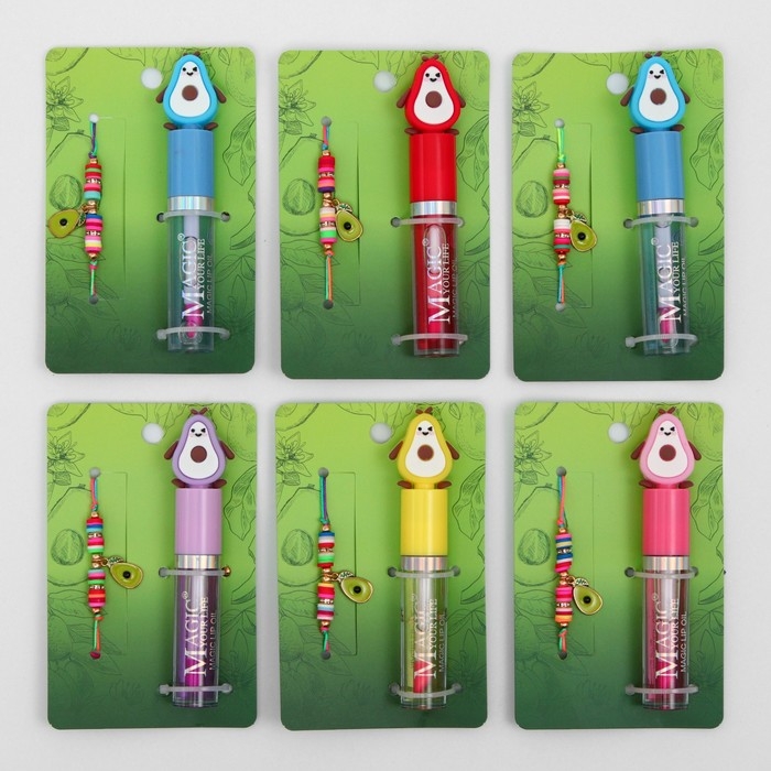 Набор 2 предмета: браслет, блеск для губ &laquo;Авокадо&raquo; с листочком, цветной