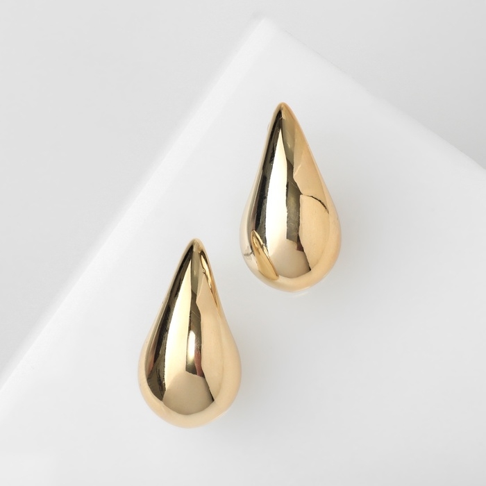 Серьги пластик &laquo;Капля&raquo; изогнутая мах, цвет золото