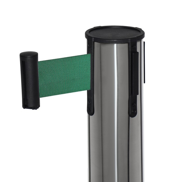 Стойка ограждения серая, с вытяжной лентой-280см зелёная, высота-90см, d- 6см, напольный d-32см