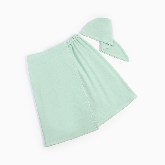 Набор для сауны Экономь и Я:полотенце-парео 68*150см + чалма,цв.св-бирюзовый,100%хл,320 г/м2