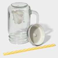 Кружка стеклянная с крышкой и трубочкой Доляна «Комикс», 450 мл, 10×7,5×13 см Кружка стеклянная с крышкой и трубочкой Доляна «Комикс», 450 мл, 10×7,5×13 см