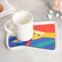 Чайная пара керамическая &laquo;Абстракция&raquo;, кружка 200 мл, блюдце 17.8х13.3 см, цвет белый