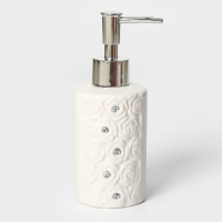 Набор аксессуаров для ванной комнаты Доляна &laquo;Барельеф&raquo;, 4 предмета (дозатор 280 мл, мыльница, 2 стакана), цвет бежевый