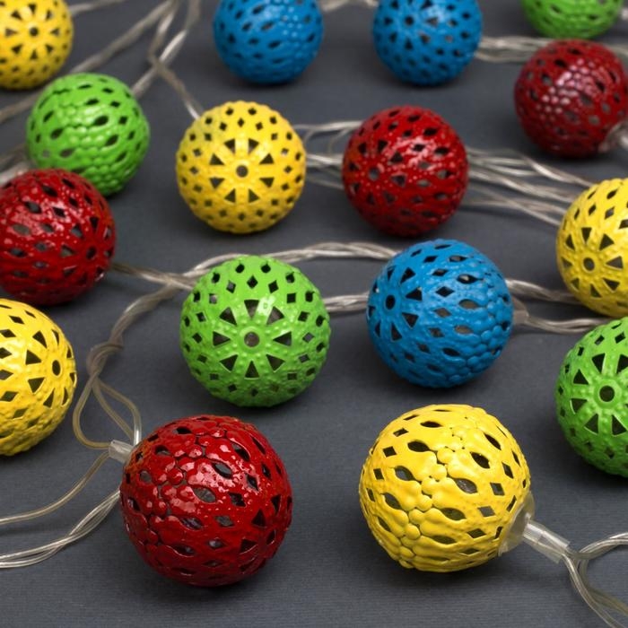 Гирлянда &laquo;Нить&raquo; 4 м с насадками &laquo;Шарик с узором&raquo;, IP20, прозрачная нить, 20 LED, свечение мульти, 8 режимов, 220 В