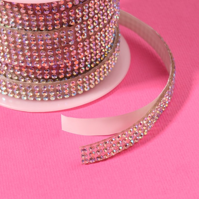 Стразы самоклеящиеся, с голографией, d = 2 мм, ширина - 7 мм, 4,5 &plusmn; 0,5 м, цвет серебряный