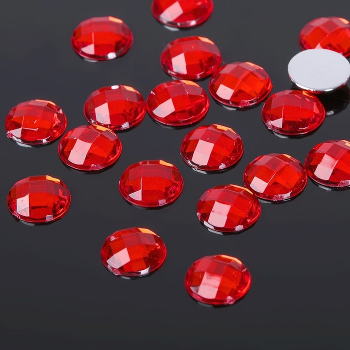 Стразы плоские клеевые (набор 20 шт.), 10 мм, цвет красный Стразы плоские клеевые (набор 20 шт.), 10 мм, цвет красный