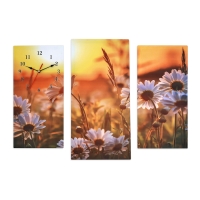 Часы-картина настенные, модульные "Ромашки на закате", бесшумные, 60 х 80 см