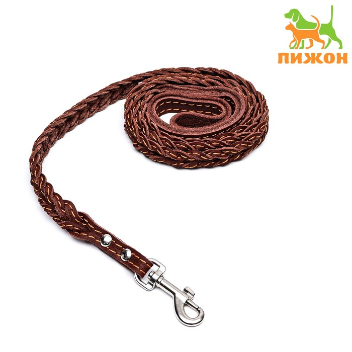 Поводок кожаный плетеный Поводок кожаный плетеный "Коса", 1.25 м х 1.1 см, коричневый