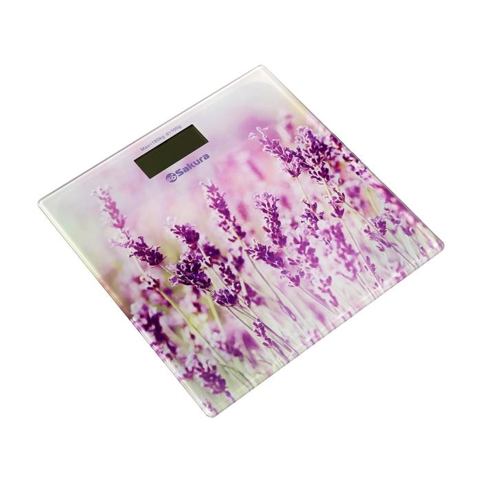 Весы напольные Sakura SA-5072LF, электронные, до 180 кг, 1хCR2032, стекло, Весы напольные Sakura SA-5072LF, электронные, до 180 кг, 1хCR2032, стекло, "лаванда"