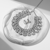Набор 2 предмета; серьги, колье &laquo;Вечерний&raquo; 4 ряда, цвет белый в серебре