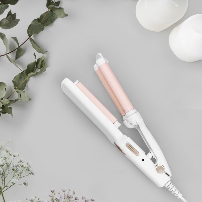 Стайлер Galaxy LINE GL 4667, 40 Вт, керамическое покрытие, d=10 мм, до 180 &deg;C, бело-розовый