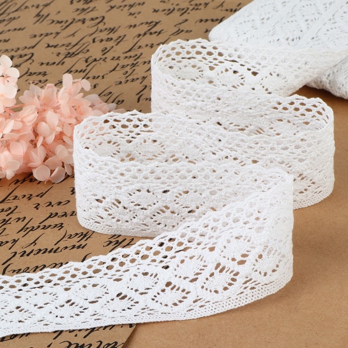 Кружево вязаное, 50 мм &times; 10 &plusmn; 1 м, цвет белый