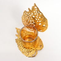 Подсвечник металл, стекло на 1 свечу "Золотые листики" d-5 см 8х12х16,5 см