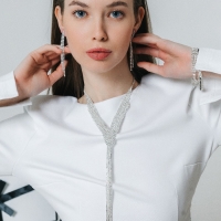 Набор 2 предмета: серьги, колье &laquo;Лёд&raquo; дорожка с лесенкой, цвет белый в серебре, 39 см