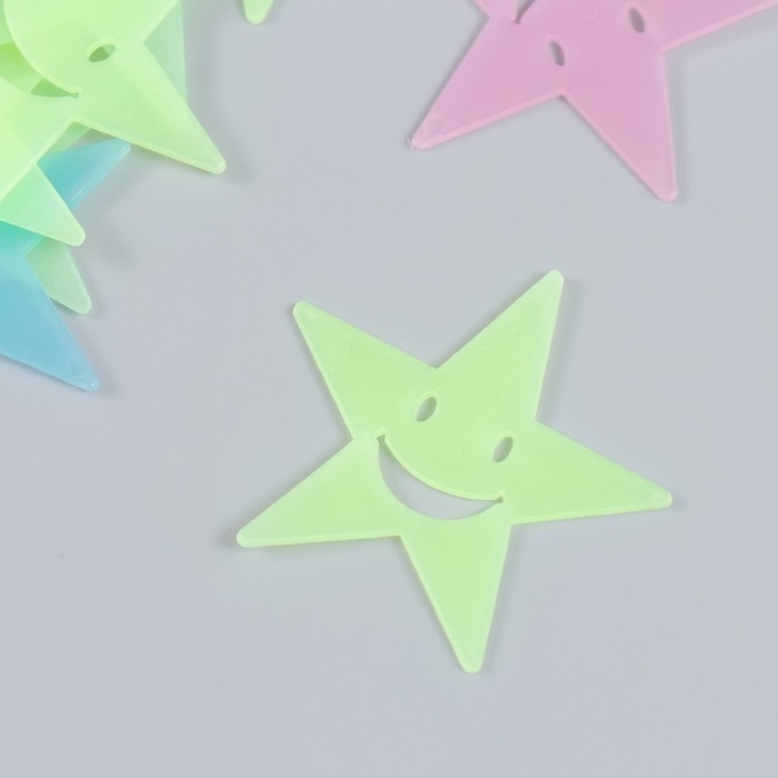 Наклейка фосфорная пластик "Звезды-смайлики" набор 40-43 шт 19х13 см