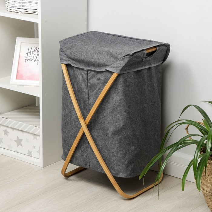 Корзина для белья Доляна &laquo;Лён&raquo;, с крышкой, 37&times;43&times;66 см, цвет серый