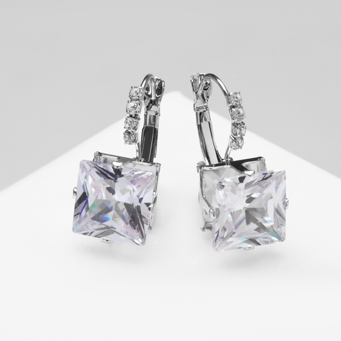 Серьги &laquo;Циркония&raquo; мини, квадрат, цвет белый в серебре
