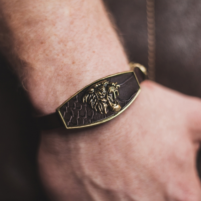 Браслет унисекс &laquo;Атлант&raquo; тигр, цвет коричневый с чернёным золотом, 22 см