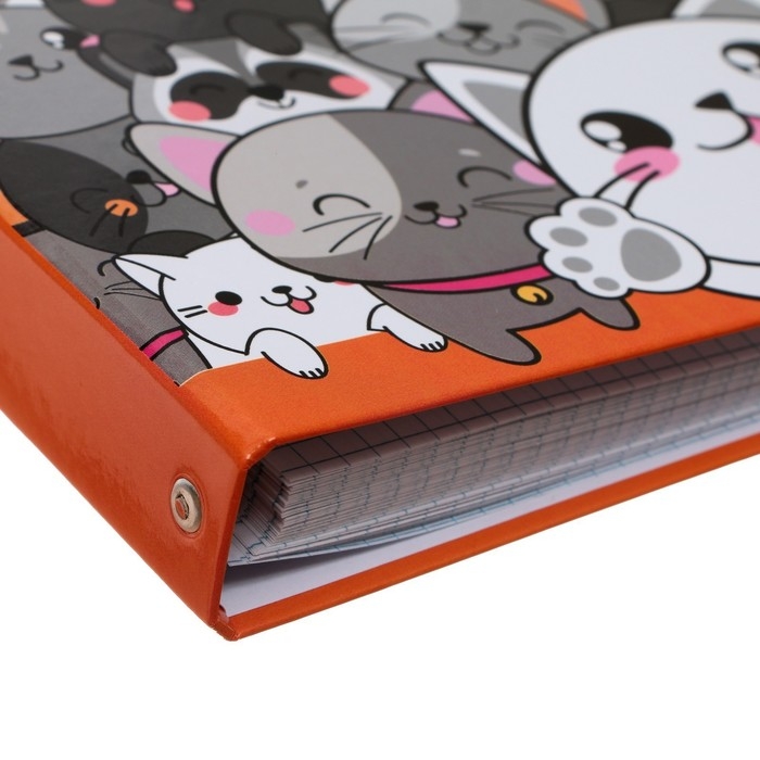 Тетрадь на кольцах A5 80 листов в клетку Calligrata "Коты", обложка 7БЦ, без вырубки под кольца, блок офсет