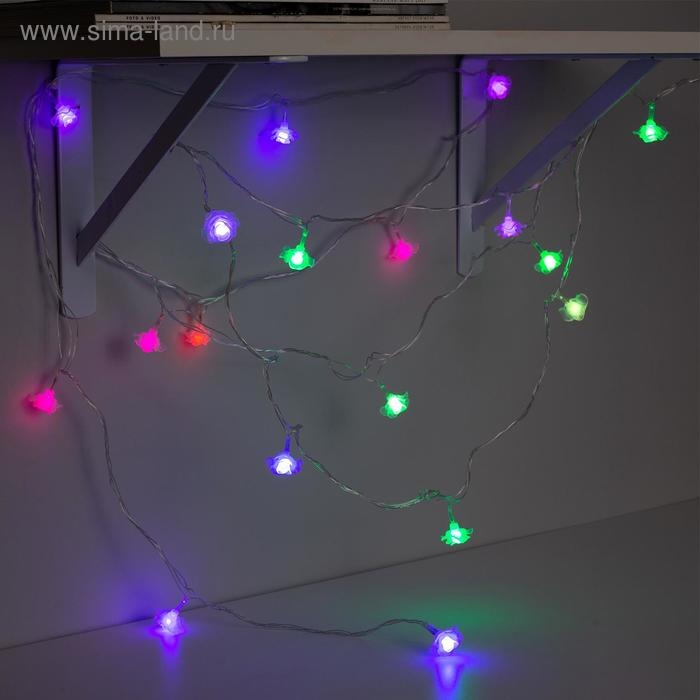 Гирлянда &laquo;Нить&raquo; 5 м с насадками &laquo;Розы большие&raquo;, IP20, прозрачная нить, 20 LED, свечение мульти (RG/RB), мигание, 220 В