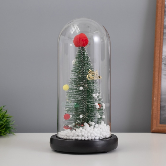 Светильник колба &laquo;Елка с шарами&raquo; 1,5Вт, LED, 3xAAA, черный USB 11х11х21см