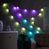 Умная гирлянда &laquo;Нить&raquo; 6 м с насадками &laquo;Рифленые шарики&raquo;, IP20, тёмная нить, 20 LED, свечение RGB, USB