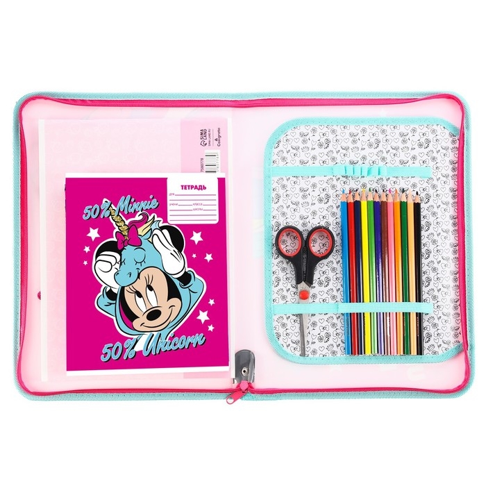 Папка пластиковая с ручками А4, на молнии, Минни Маус и единорог Папка пластиковая с ручками А4, на молнии, Минни Маус и единорог