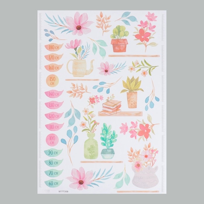 Наклейка интерьерная цветная ростомер Наклейка интерьерная цветная ростомер "Цветы в горшочках" 50х70 см