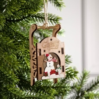 Ёлочная игрушка &laquo;Сани со снеговиком&raquo;, от батареек, свечение RGB