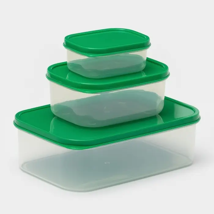 Набор контейнеров пищевых прямоугольных Доляна, 3 шт: 150 мл, 500 мл, 1,2 л, цвет зелёный