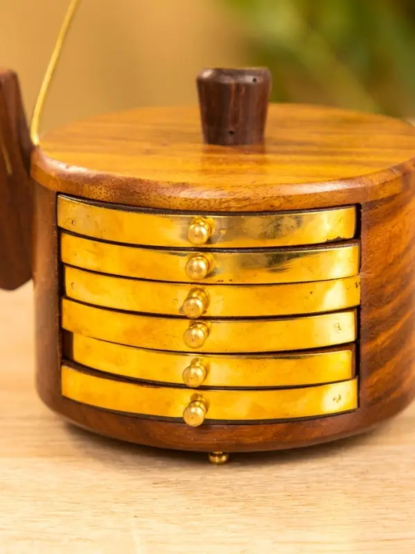 Подставка под горячее "Чайник" с золотыми вставками (набор 6 шт), 10х12х8 см,  дерево шишам