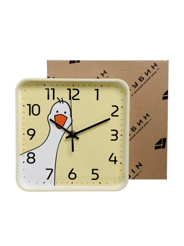 Часы настенные "Гусь", детские, плавный ход,  19х19см, желтые