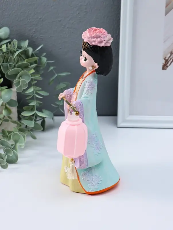 Сувенир полистоун свет "Девочка в кимоно с фонариком" розово-зеленый 3хAG3 7,8х12,5х20,5 см   109567