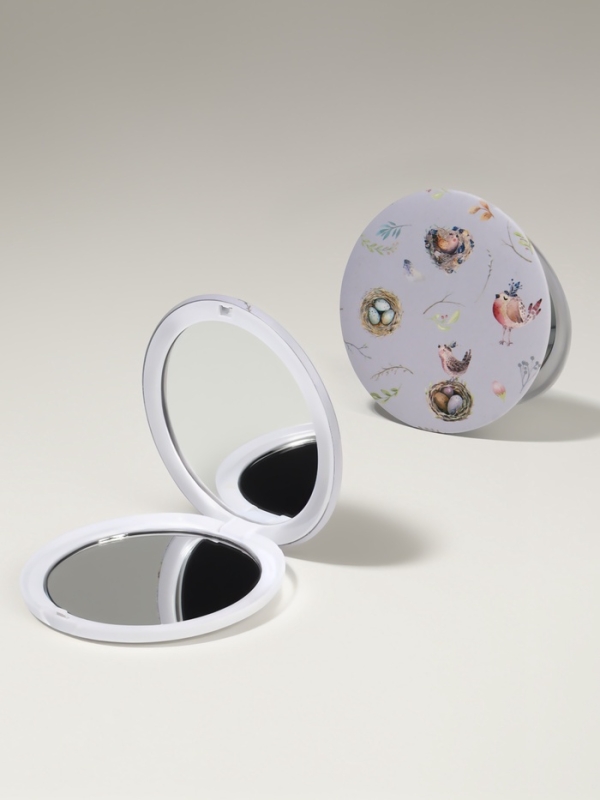 Зеркало складное &laquo;Птички&raquo;, d = 7,3 см, с увеличением, цвет сиреневый