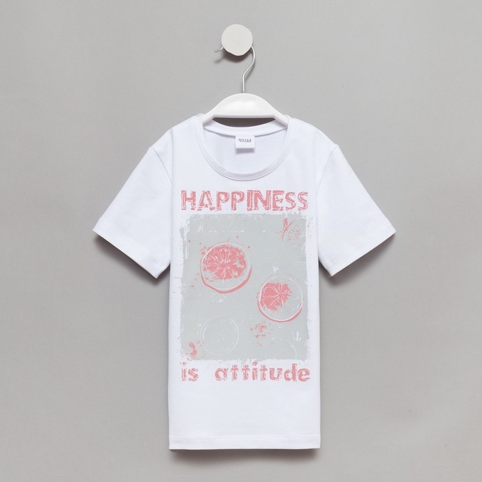 Футболка детская MINAKU "Happines" цвет белый, рост 134
