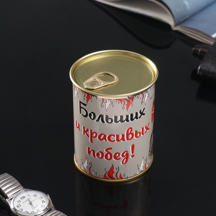 Подарочные носки в банке &laquo;Больших и красивых побед!&raquo;, (внутри носки мужские, цвет чёрный)