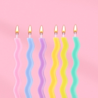 Свечи для торта &laquo;Волна&raquo;, 6 шт., разноцветные