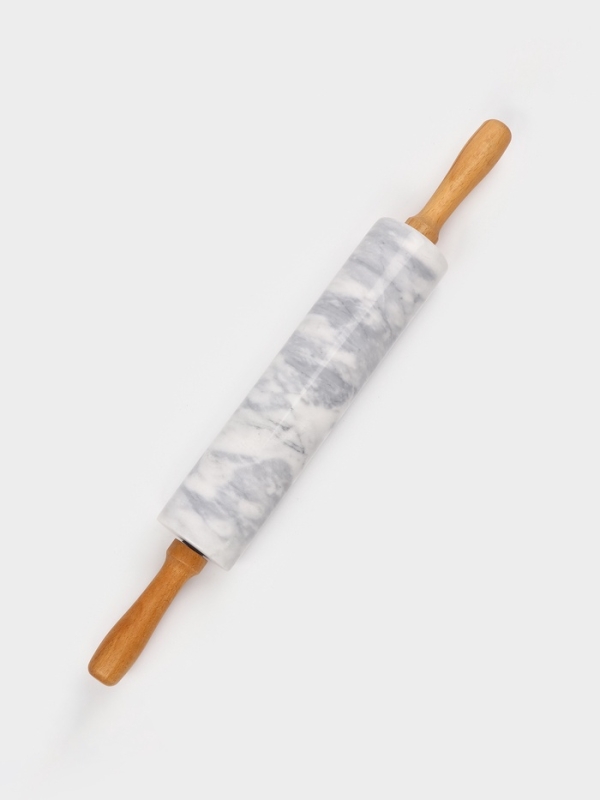 Скалка из мрамора 46х6 см, цвет белый, ручки из бука